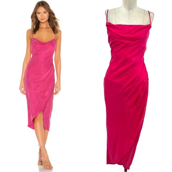 Lovers + Friends Dresses & Skirts - Lovers and Friends Noah Wrap Dress Slip Sleeveless Satin Hot Pink Size‎ Small